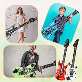 28 Pack 43 Inch Large Inflatable Guitar Blow up Guitar Bulk Inflatable Fake Party Prop Rock Star for 80s 90s Themed Carnival Birthday Party Favor, 14 Colors