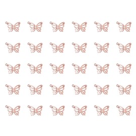 Ruwado 30 Pcs Hollow Butterflies with Hole Charm Pendants Metal Jewelry Making Supplies 2.7 x 1.9 cm Small Vintage Accessories for Necklace Bracelet Earring DIY Crafting Project (Rose Gold)