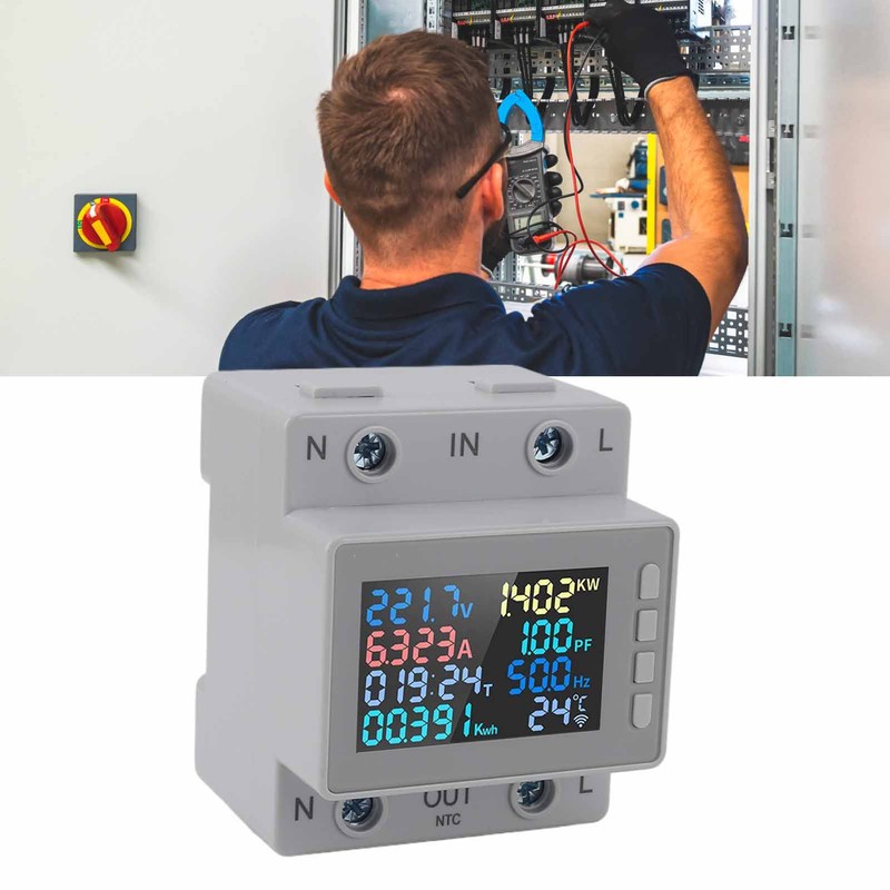 DIN Rail Voltage Current Meter 170‑270V 0‑63A Digital Display Energy