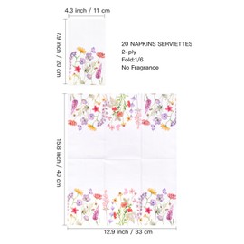 WRAPAHOLIC 20Pcs Wild Floral Paper Napkins - 3 Ply Guest Disposable Hand Towels for Bathroom, Wedding, Birthday, Tea Party, Garden Party, Anniversary Decorative Towels - 4.3 x 7.9 In