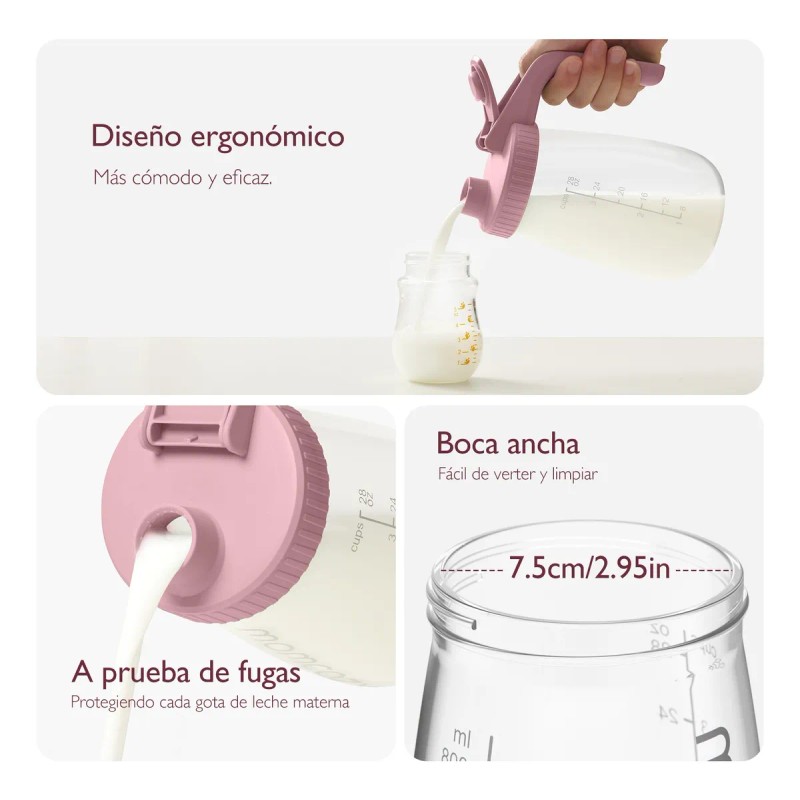 Momcozy Jarra De Almacenar Leche Materna 28oz Cristal Rosa