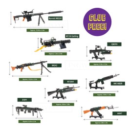 8 Pcs Assembly Toy Models for Wargame Play & Action Figures Incl. Gatling IGGM, Type 95, MK1415GM, MG42, M1G, M95, DSR-1 for DIY Toy Collections