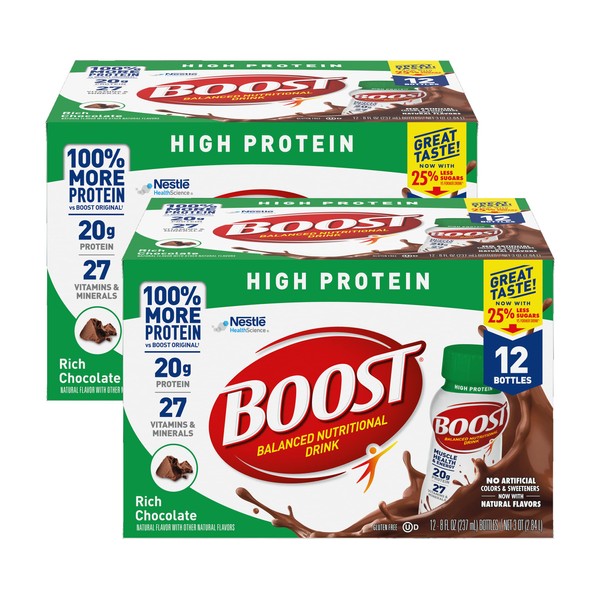Boost Rich Chocolate High Protein Drink, 8 Fluid Ounce - 12 per pack -- 2 packs per case.