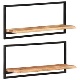 TREATLIFE HOME Sturdy and Stylish Wall Shelves Set for Home Decor, Solid Wood Acacia and Steel Construction, Brown Finish, 2 pcs