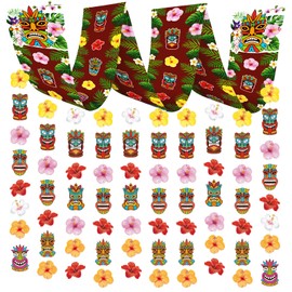 HONMOK Luau Party Decorations Tiki Bar Ceiling Banner Aloha Party Bunting Decoration with Tiki Totem Tropical Flower for Hawaiian Moana Birthday Party Decor Tiki Bar Accessories Photo Booth Props