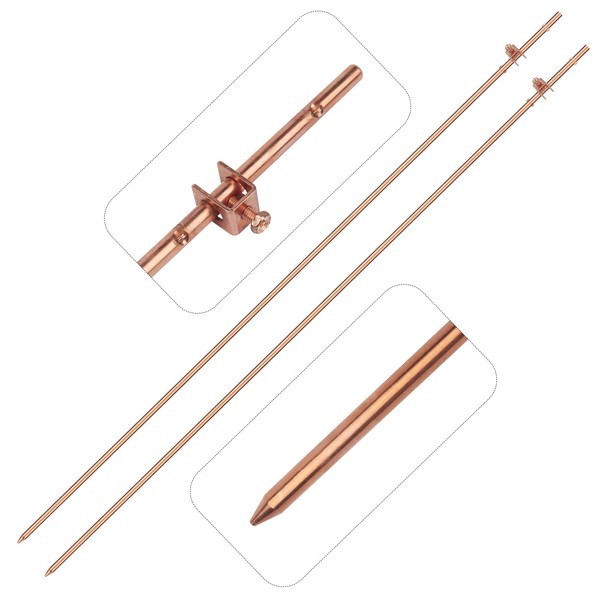 2-Pack Ground Rod 3/8''x4', Grounding Stake, Electrical Fence Antenna Electrode Satellite Dish TV Aerial Electrical Wire Lightning Rod Grounding Bar Copper Grounding Rod