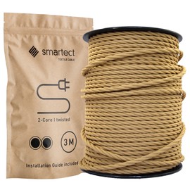 smartect Braided Cable twisted, Light Brown, 3 Metres 2 Core Electrical Cable (2 x 0.75mm²) Vintage Fabric Electrical Wire for your DIY project