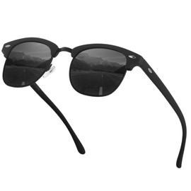 GIMDUMASA Sunglasses Men's Polarised Half Frame Sun Glasses Driving Travel with UV400 Protection Metal Frame Sunglasses Men Women, Matte black with black lens