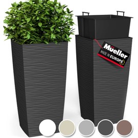 Mueller M-Resin Heavy Duty Tall Planters for Outdoor Plants, Indoor Grande Plant Pots, Boxes, Trees, Flower Pots, 2-Piece Set, 27.5”, Modern Design, Built-in Drainage, Front Porch Decor, Dark Grey