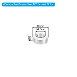 PATIKIL M2 Aluminum Spacers, 10 Pieces Metal Spacers Aluminum 2.6mm ID x 5mm OD x 2mm L Aluminum Spacer Screw Stand Round for M2 Screw Bolts