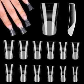 120 PCS Duck Nail Tips Full Cover Short Clear Press on Nail Tips Fan Flare Crystal Duck Feet Style Nail Tips Gel X Nail Duck Acrylic Nails for Wide French False Nail Extension Y2k Designs 12 Size