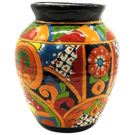 Talavera Pottery Store Vase Small Hand Painted Indoor Outdoor Multi Colored Figure Glazed Flower Pot