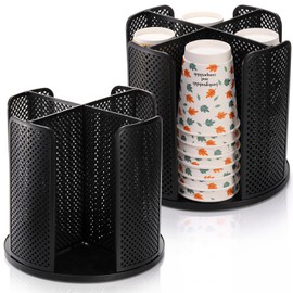Eorbow 2 Pack Coffee Cup Dispenser, Rotatable 4 Compartment Cup and Lid Holder, Plastic Paper Cup Storage Organizer for Office Restaurant Breakroom Coffee Station Bar Buffet Kitchen Countertop
