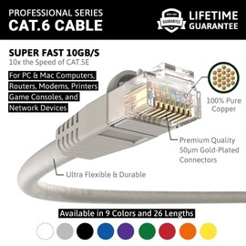 InstallerParts CAT6 Cable UTP Booted [Gray] - 35 FT - 1 Pack - Professional Series - 10Gbps, Cat6 Patch Cable, Network, Internet