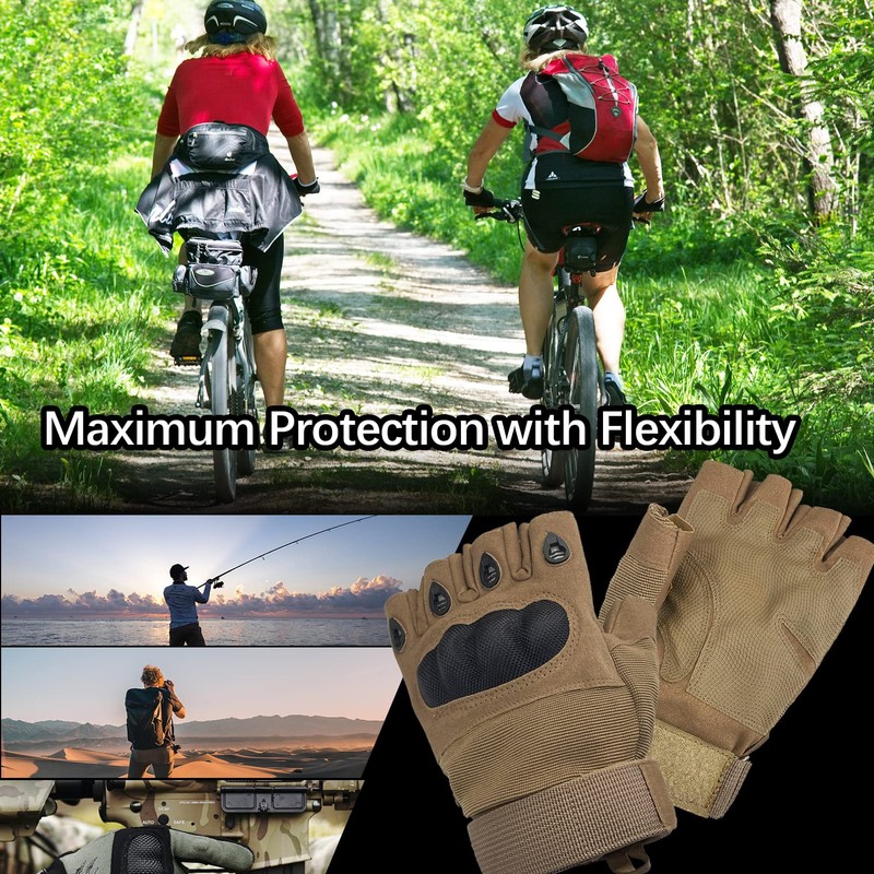 Sutekus Fingerless Tactical Gloves Touchscreen Work Gloves with Hard Knuckle