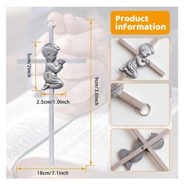 Silver Wall Cross Decor Baptism Gifts Praying,Great for Christening,First Holy Communion,Shower Catholic Gift