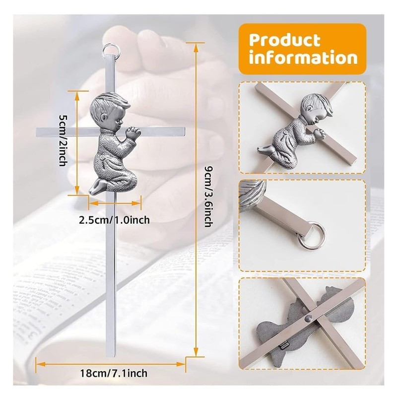 Silver Wall Cross Decor Baptism Gifts Praying,Great for Christening,First Holy