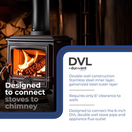 DuraVent DVL 6DVL-AD 6 Inch Stainless Steel Double Wall Air Insulated Section Wood Burning Stove Top Connecting Adapter, Black
