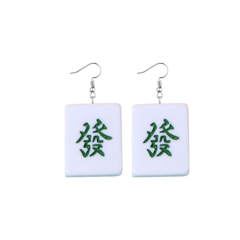 Mahjong Earrings Handmade Resin Mahjong Dangle Earrings Geometric Play Gambling