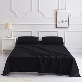 Flat BedSheet - Hotel Luxury 1-Piece Bedsheet, Bedding Set, Wrinkle & Fade Resistant, Hypoallergenic TopSheet (Black, Twin Flat Sheet)