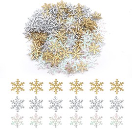 900PCS Christmas Table Confetti Glitter Snowflakes Confettis Snowflake Sequins Christmas Confetti Silver Gold White Snowflakes Decor Confetti for Christmas Holiday Party Table Decorations Supplies