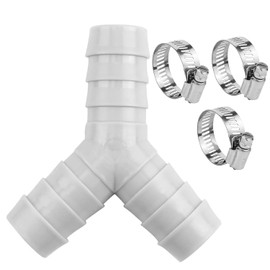 QZKJQDD 2 Way Y Splitter for Pipes, Pipes Double Waste Pipe Connection Accessory for Washing Machine, Drain Hose adapters, Includes Three Hose Clamps, Compatible with 16-27mm Diameter Hoses