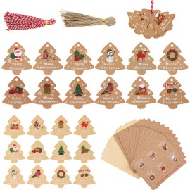 WD&CD 96 Piezas Etiquetas de Regalo Navidad y 96 Piezas Pegatinas Navidad Regalos, Etiquetas de Papel de Navidad de Kraft Etiquetas de Navidad, Envolver Regalos Decoración de árboles de Bricolaje