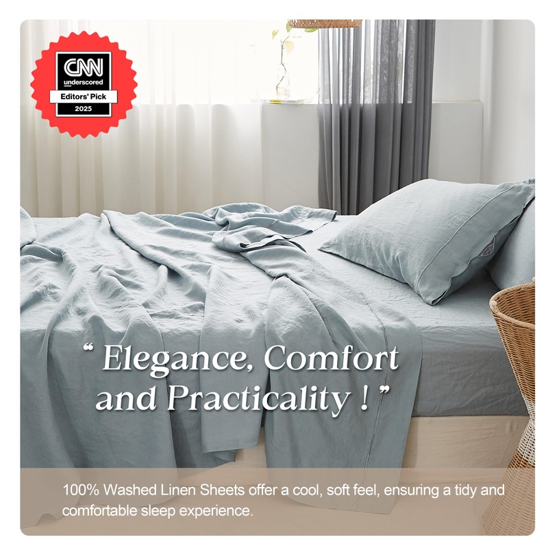 Simple&Opulence 100% Pure Linen Sheet Set Queen Size, Natural French