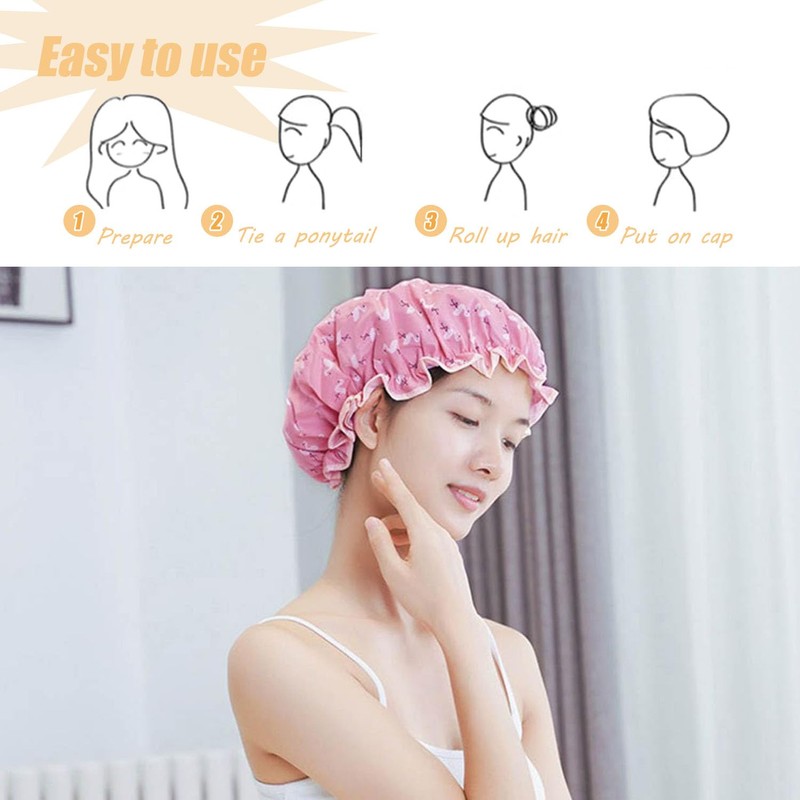 Shower Cap Elastic Band Double Layer Waterproof Bath Caps Reusable