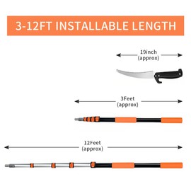 Pole Saws for Tree Trimming 12FT Long Telescoping Extension Pole Pruning Saw Tree Pruner Extendable Manual Pole Saw for Yard Garden and Patios Trees Branches Cutting