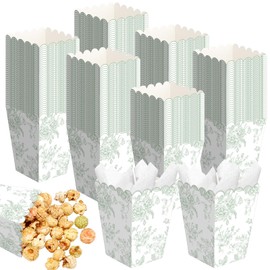 Gueevin 100 Pcs Green Floral Popcorn Boxes with Scalloped Mini Paper Popcorn Containers Bulk Green Floral Party Favor for Movie Night Decorations Bridal Baby Shower Party Supplies