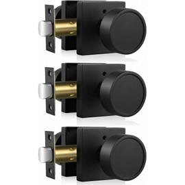 Haidms Black Interior Door Knobs, Zinc-Alloy Heavy Duty Round Matte Black Privacy Door Knobs Interior for Bedroom Modern Bathroom Door Lock Bulk(3 Pack)