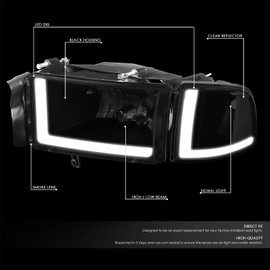 Auto Dynasty 4Pcs Dual LED DRL Headlights Assembly Compatible with Dodge Ram 1500 94-01 Dodge Ram 2500 3500 94-02, Driver and Passenger Side, Black Housing Smoked Lens