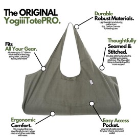 Yogiii Yoga Mat Bag | The ORIGINAL YogiiiTotePRO | Large Yoga Mat Bag or Yoga Mat Carrier with Side Pocket | Yoga Bag Fits Most Size Mats (Olivine Green)