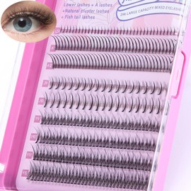 MLEN DIARY Clusters Fox Eye Lash Clusters Wispy Cat Eye Lashes Individual Lash Extensions with Bottom Lashes 4D C D Curl Manga Eyelash Extension Kit Natural Look False Lashes (4 in 1-296pcs)