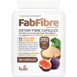 FabFibre – Dietary Fibre Complex (1026mg Fibre per Serving) – Insoluble and Soluble Fiber Supplement – Psyllium Husk Powder, Flaxseed - Supports Daily Bowel Movements - 100 Vegan High Fibre Capsules