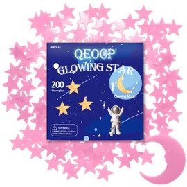 Glow in The Dark Stars for Ceiling, 200Pcs Pink 3D Glowing Star and Moon for Toddler Bedroom, Room Decor, Wall Stickers, Stocking Stuffers for Kids, Gift for Boy Girl Kids(Includes Adhesive Stickers)