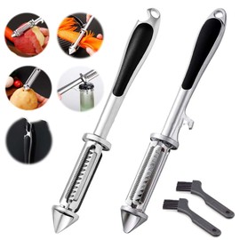 2Pc Silver All In One Multifunctional Vegetable Peeler,4 and 1Julienne Peeler Vegetable Peeler,Veggie Peelers for Kitchen,Potato kitchen Pear Tomato Cucumber Graters, Peelers and Slicers