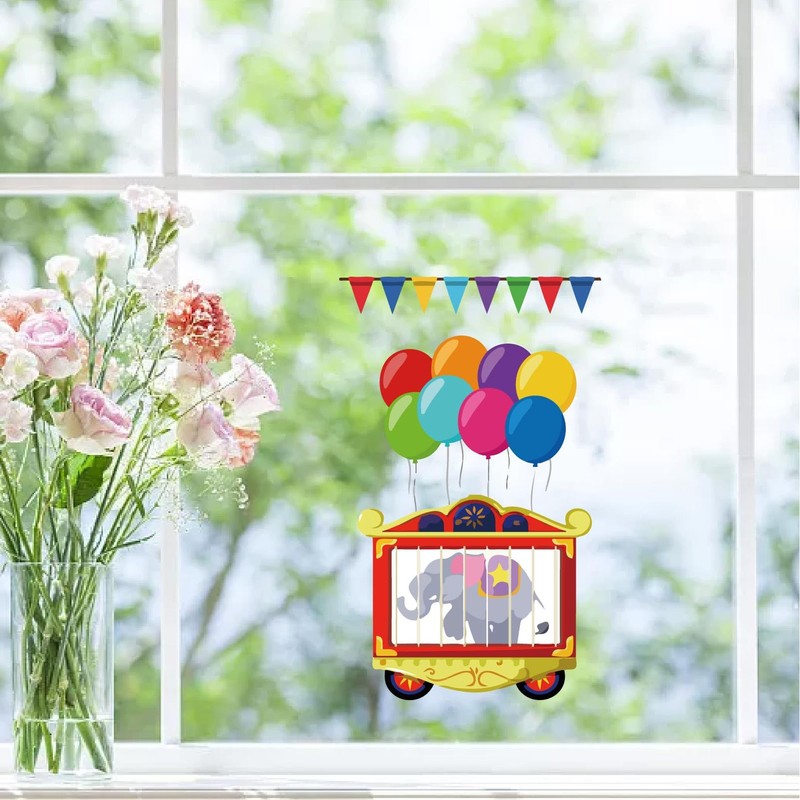 CREATCABIN 9 Sheets Circus Carnival Animals Window Stickers Clown Amusement