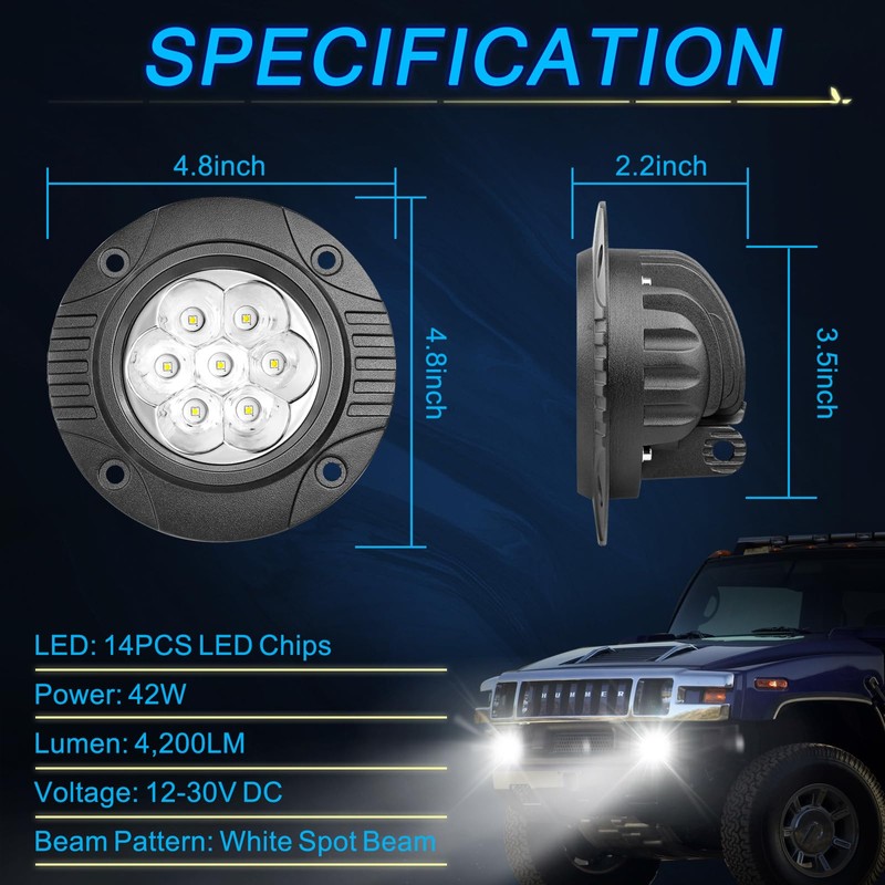 Flush Mount LED Pods, ACEC SHOP 2PCS 42W 5Inch Round