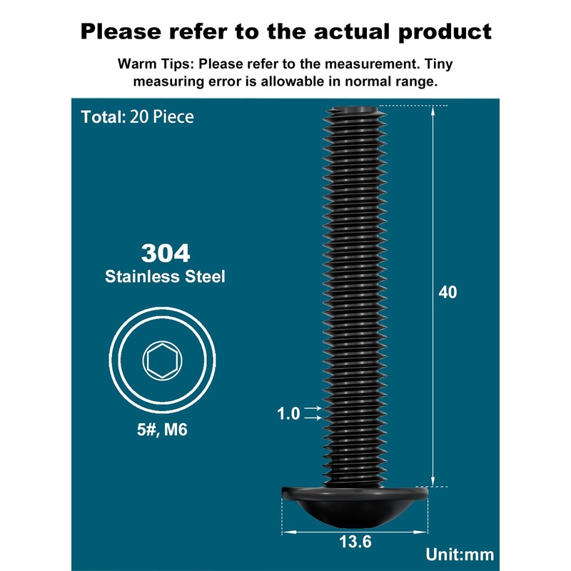 Drenky Flanged Button Head Screws M6 X 40mm 20 Pack