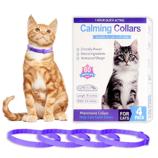 Simnice 4-Pack Cat Calming Collars - Adjustable Pheromone Collars for