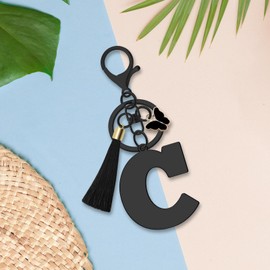 Alphabet Initial Letter Keychain for Women, A-Z Alphabet Initial Letter Key Chain Gifts with Tassel Butterfly Pendant Stainless Steel Letter Initials Charms for Purse Handbags Car Backpack Keyring(C)