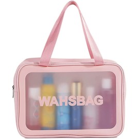 Anasis Multi-Functional Makeup Pouch for Women | Waterproof PVC Cosmetic Bags for Girls | Toiletry Storage Wash Bag | Travel Organizer for Bath Accessories & Grooming Kit, Set of 3 Pouches, Pink,,