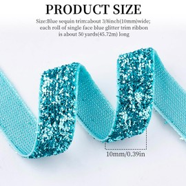 CABODYALS 50 cm Turquoise Sequin Trim, Light Blue Metallic Glitter Trim, Single Sided Thin Glittering Ribbons, Bundle Rolls with Spool for Crafts, Gift Wrapping, Sewing, Christmas Headband