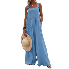 Chouyatou - Overol de pierna ancha con tirantes ajustables para mujer, Azul, XXL