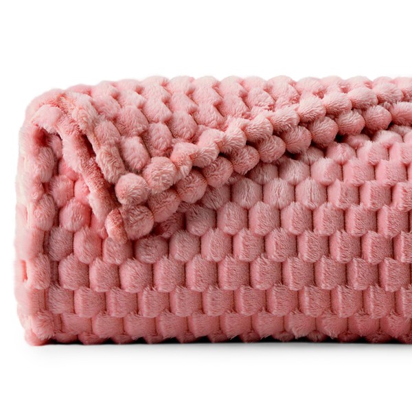 BEDELITE Fleece Blanket - 3D Jacquard Decorative Dusty Pink Throw