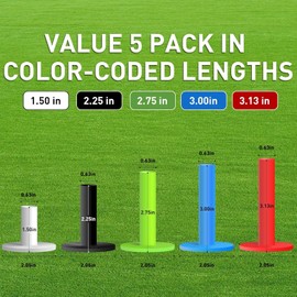 FINGER TEN Golf Rubber Tees for Driving Range Mats Value 5 Pack, Durable for Practice Mat Top Holder Indoor Outdoor (Colorful 5 Pack(1.5,2.25,2.75,3,3.13))