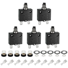 sourcing map 5PCS 25A Thermal Circuit Breakers, 125/250V AC,32/50V DC Manual Reset Push Button Overload Protector Circuit Breaker with Waterproof Button Caps Quick Connector Terminals, L-MC