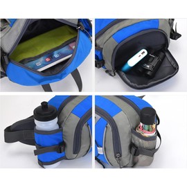 Hiking Fanny Pack, RUMANLE Waist Bag Large Waist Bag for Men Women with Bottle Holder Water Resistant Lumbar Pack for Hiking Camping Fishing Running & Dog Walking - Blue